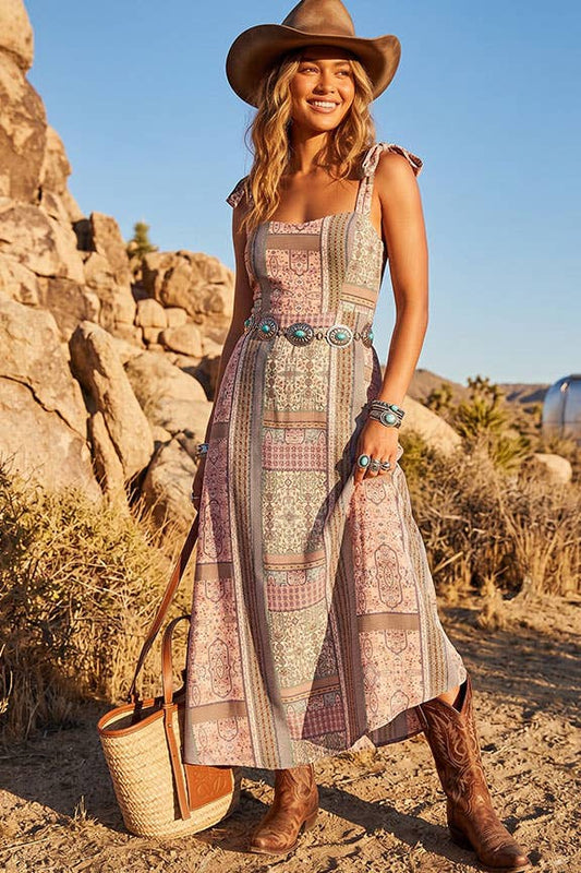 Patchwork Tie Maxi Dress