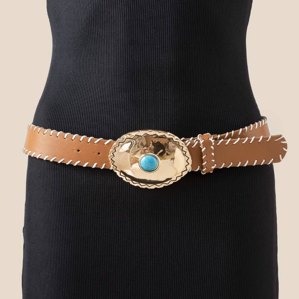 Leather Belt w/Turquoise Buckle
