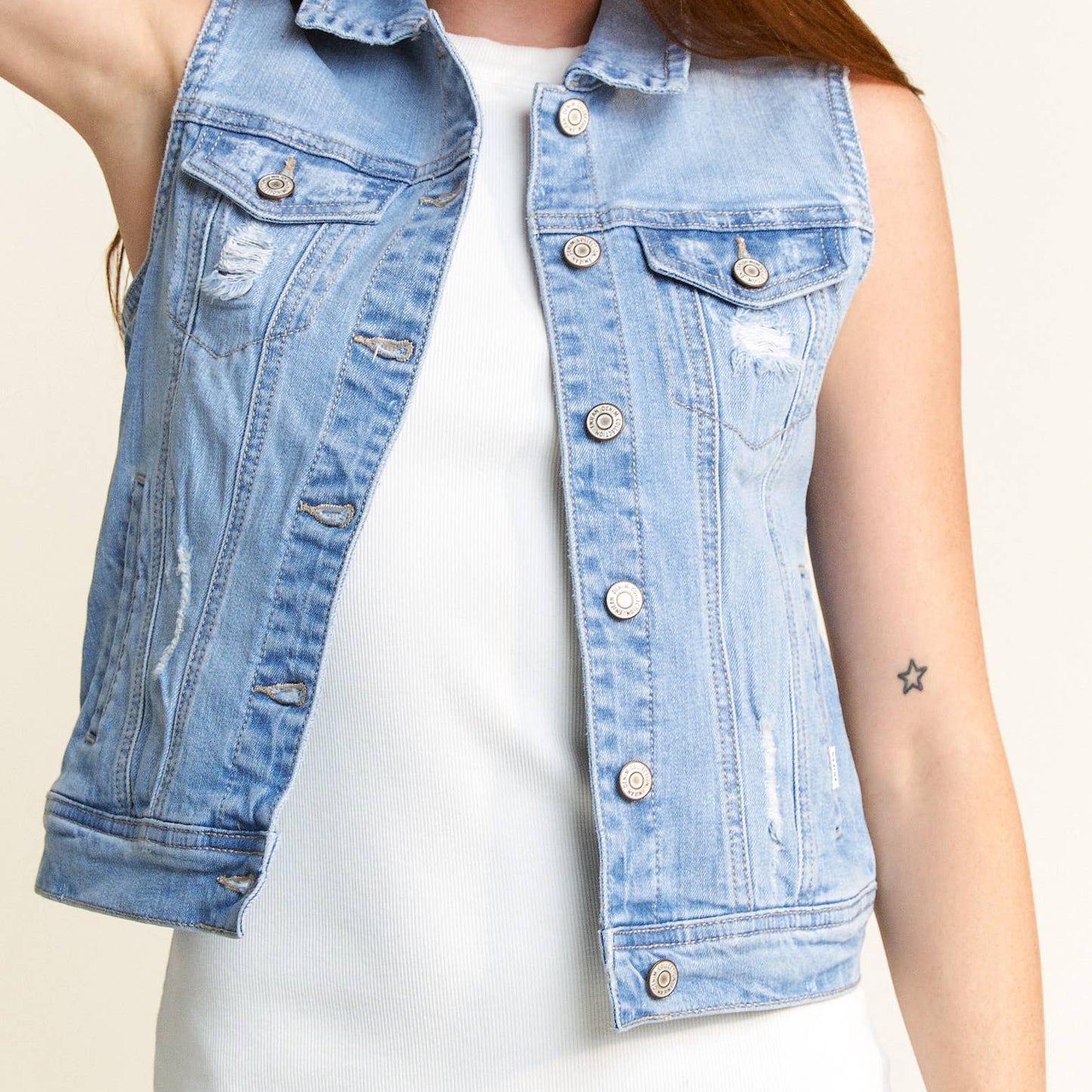 Distressed Denim Vest