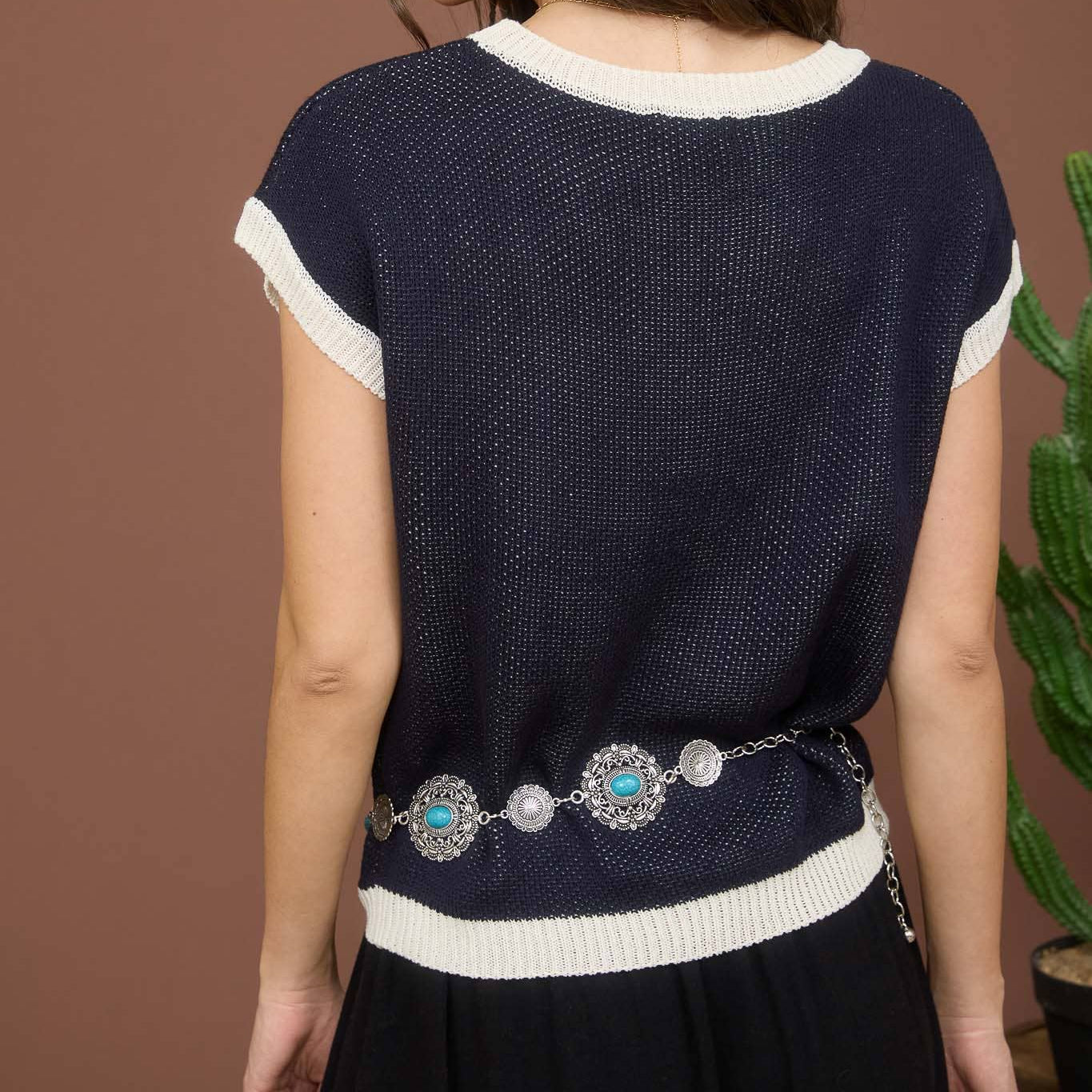 Navy Horseshoe Sleeveless Sweater