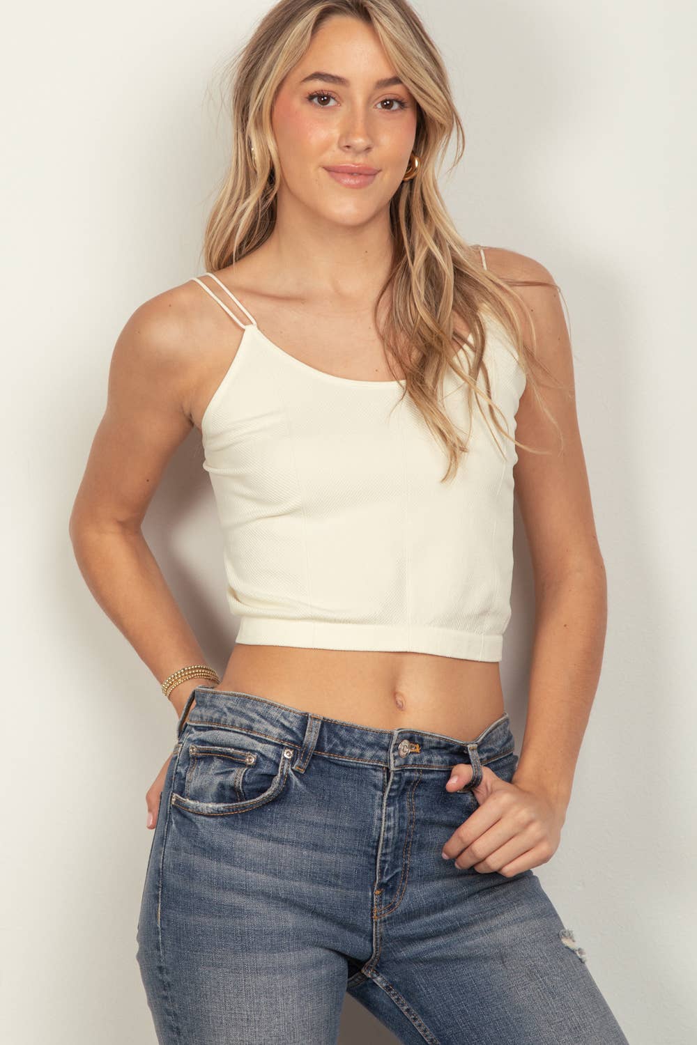 NT11660-Soft Stretchy Double Strap Slim Fit Tank Top