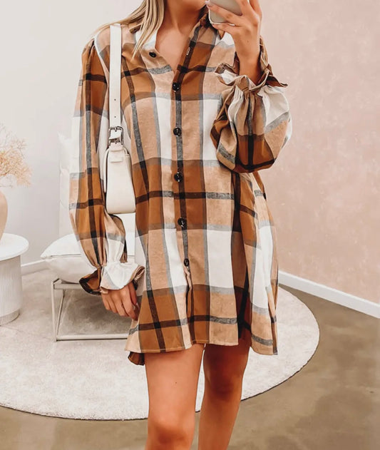 Plaid Ruffle Sleeve Dress