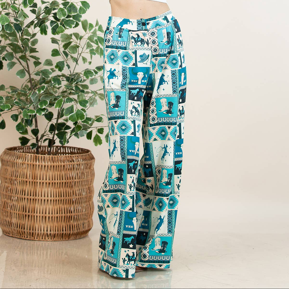 Blue Collage Print Slack Pan