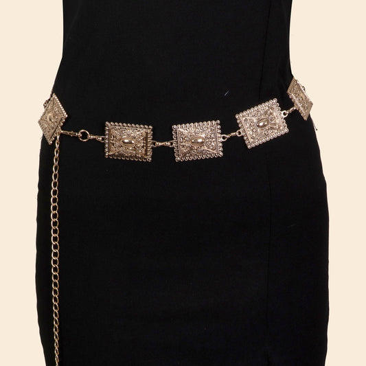 Gold Rectangle Disc Chain Belt