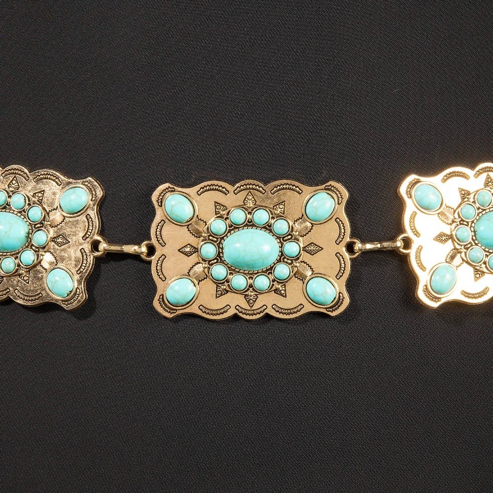 Turquoise Stud Rectangle Concho Belt