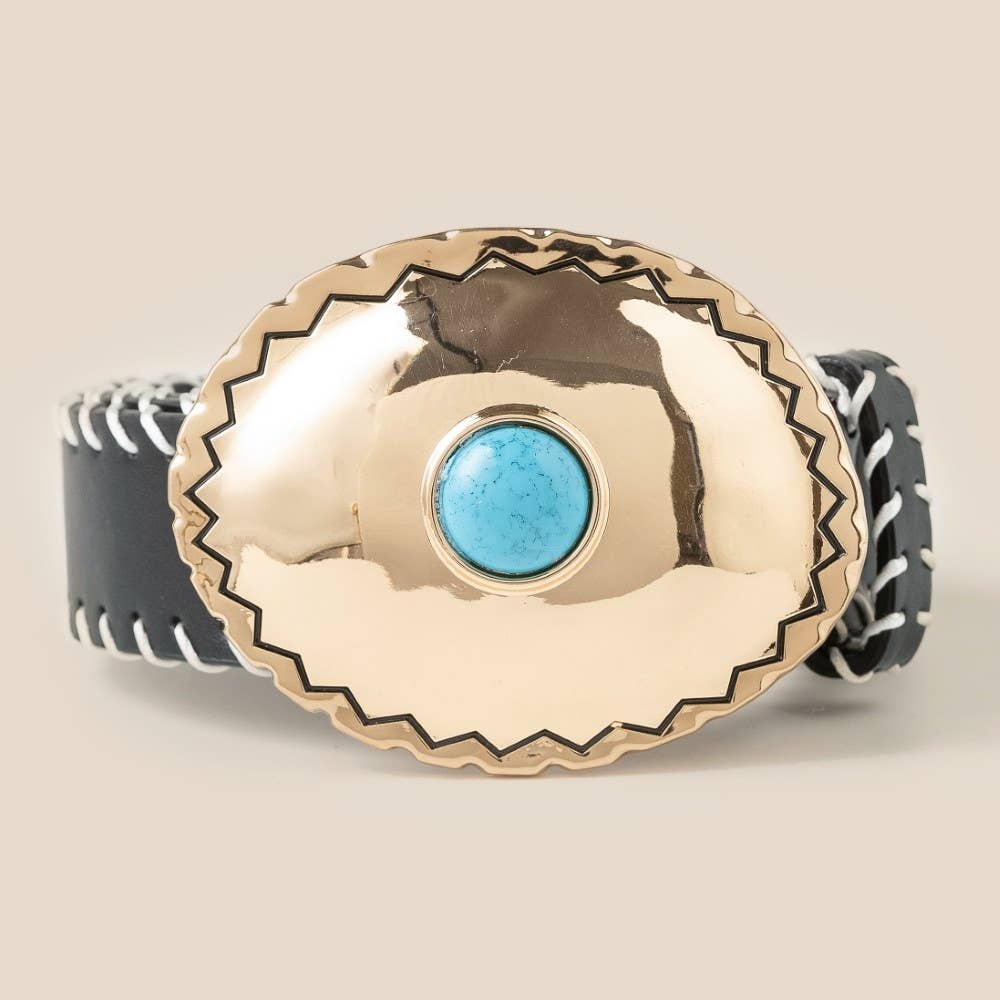 Leather Belt w/Turquoise Buckle