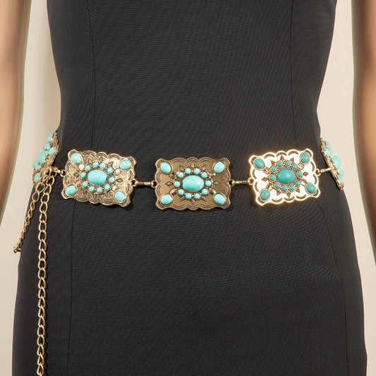 Turquoise Stud Rectangle Concho Belt