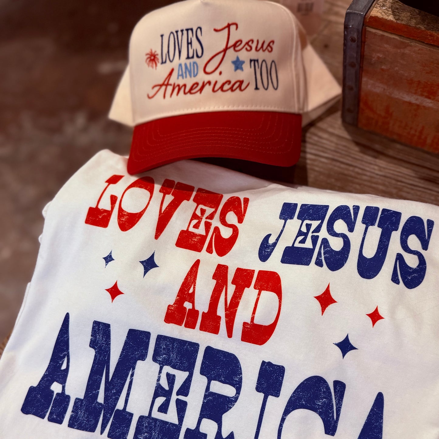 Loves Jesus and America too- Structured Hat