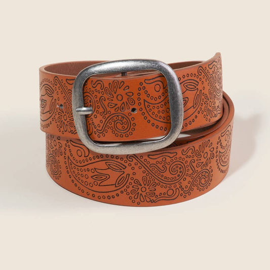 Etched Floral Faux Leather Belt