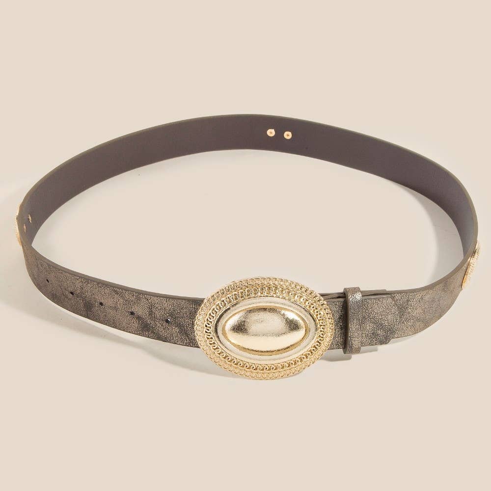 Oval Buckle Leather Belt