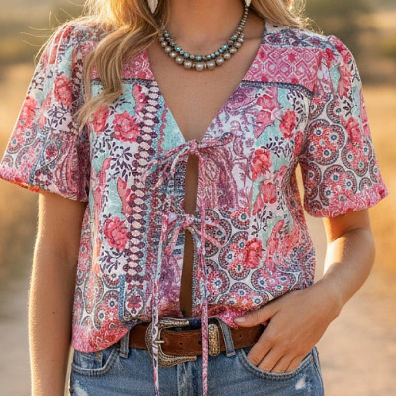 Lorean Paisley Mesh Top