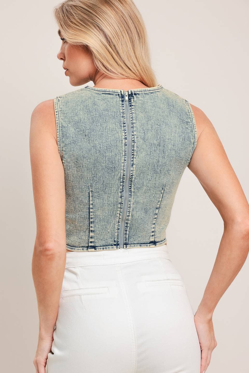 An acid washed denim crop top - IT14177