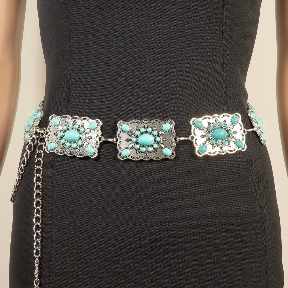 Turquoise Stud Rectangle Concho Belt