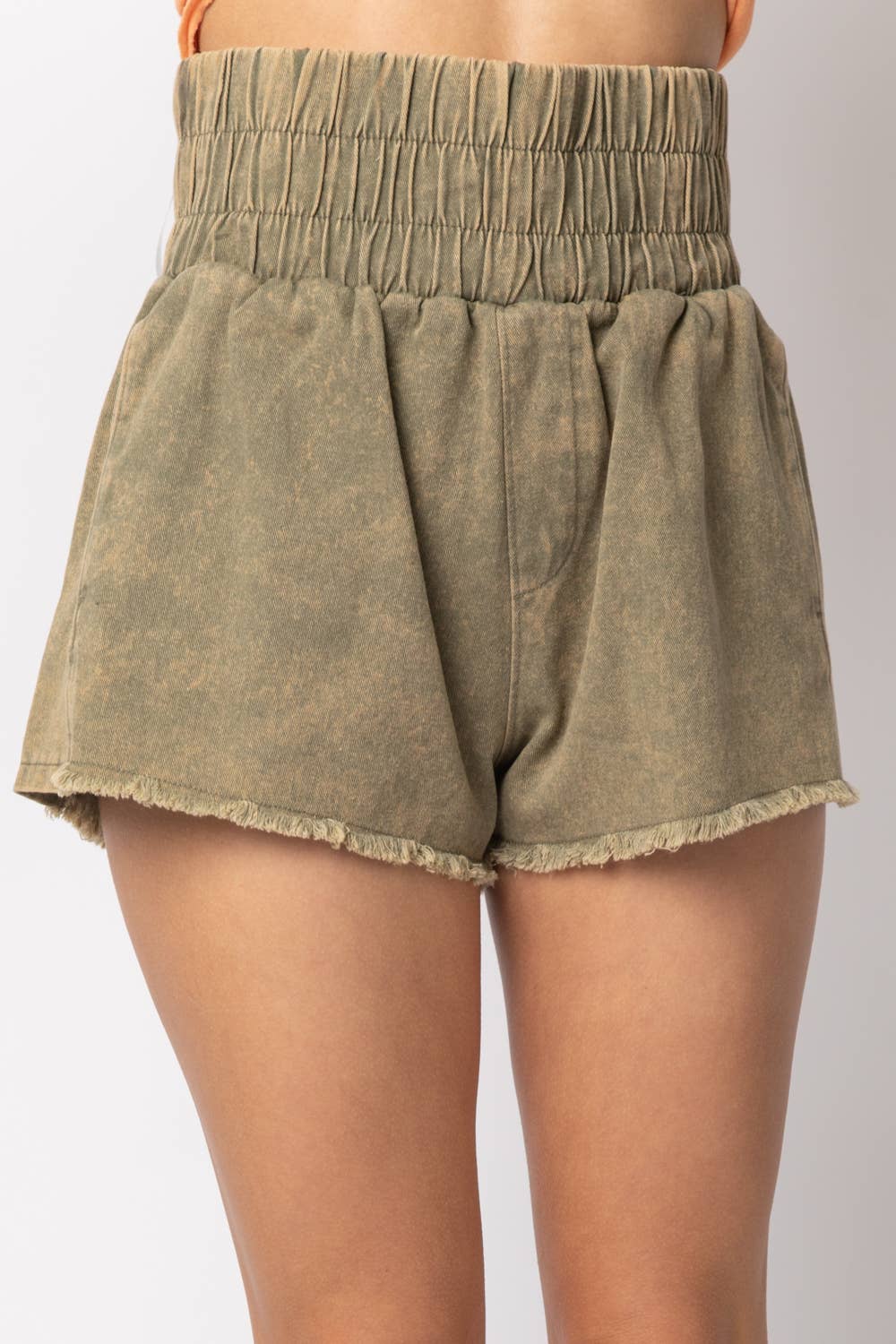 High-Waist Washed Twill Shorts