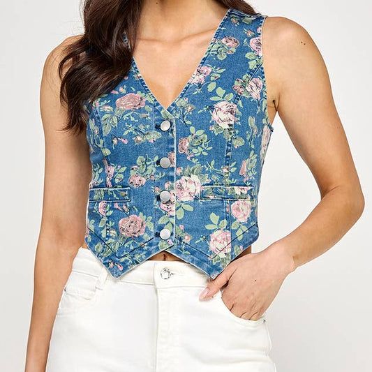 Alexa Floral Denim Vest