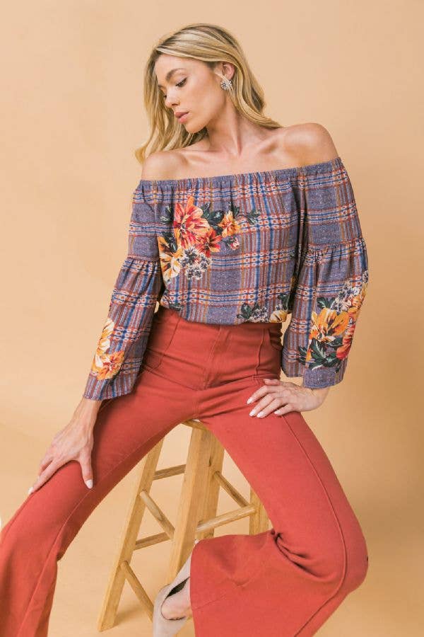 OFF-THESHOULDER FLORAL TOP -JT7034