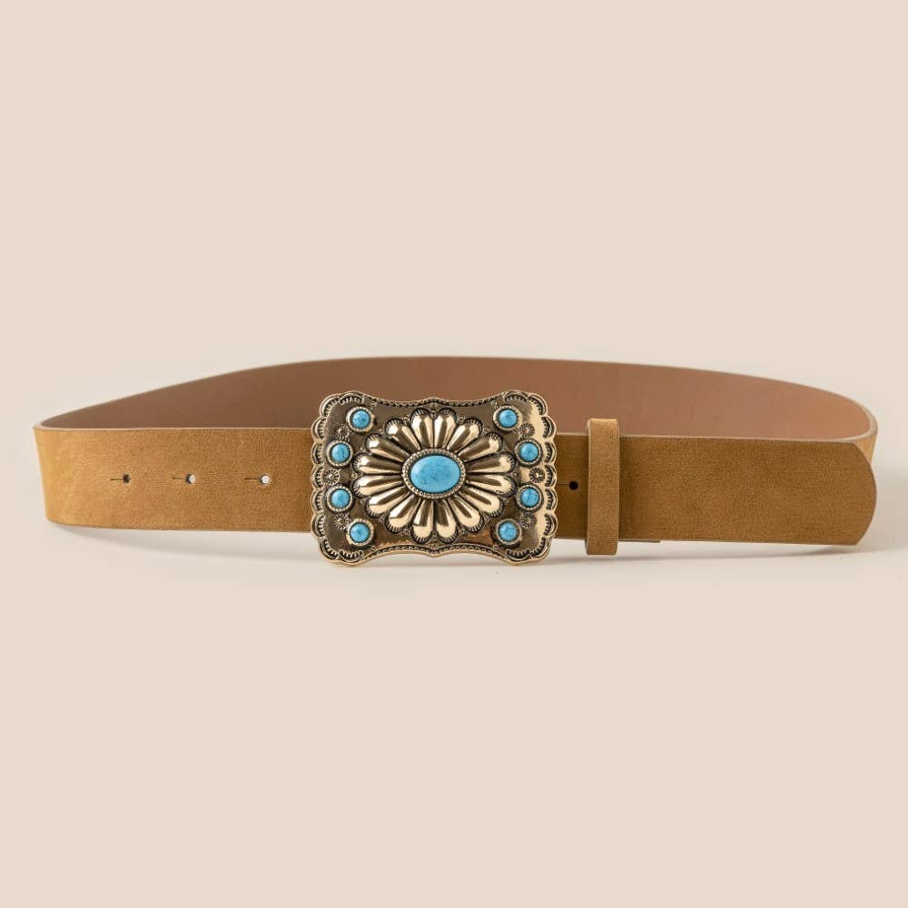 Ornate Buckle Leather Belt