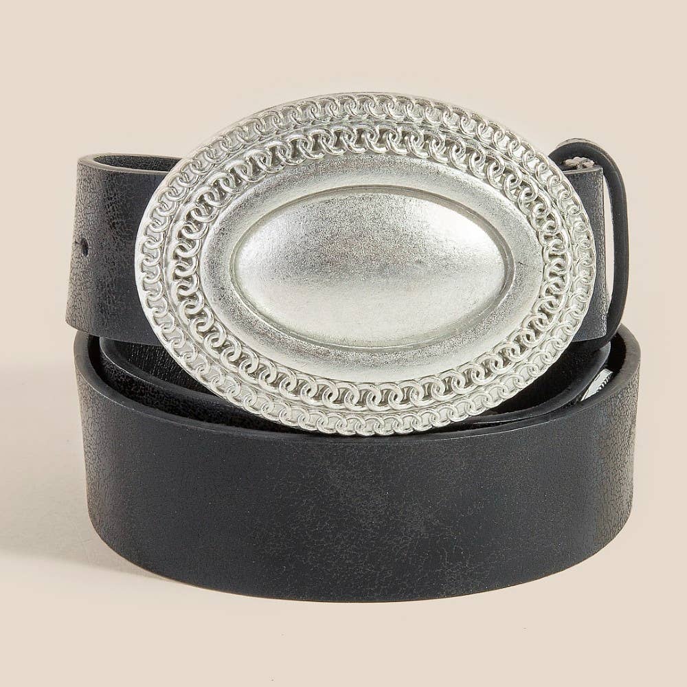Oval Buckle Leather Belt