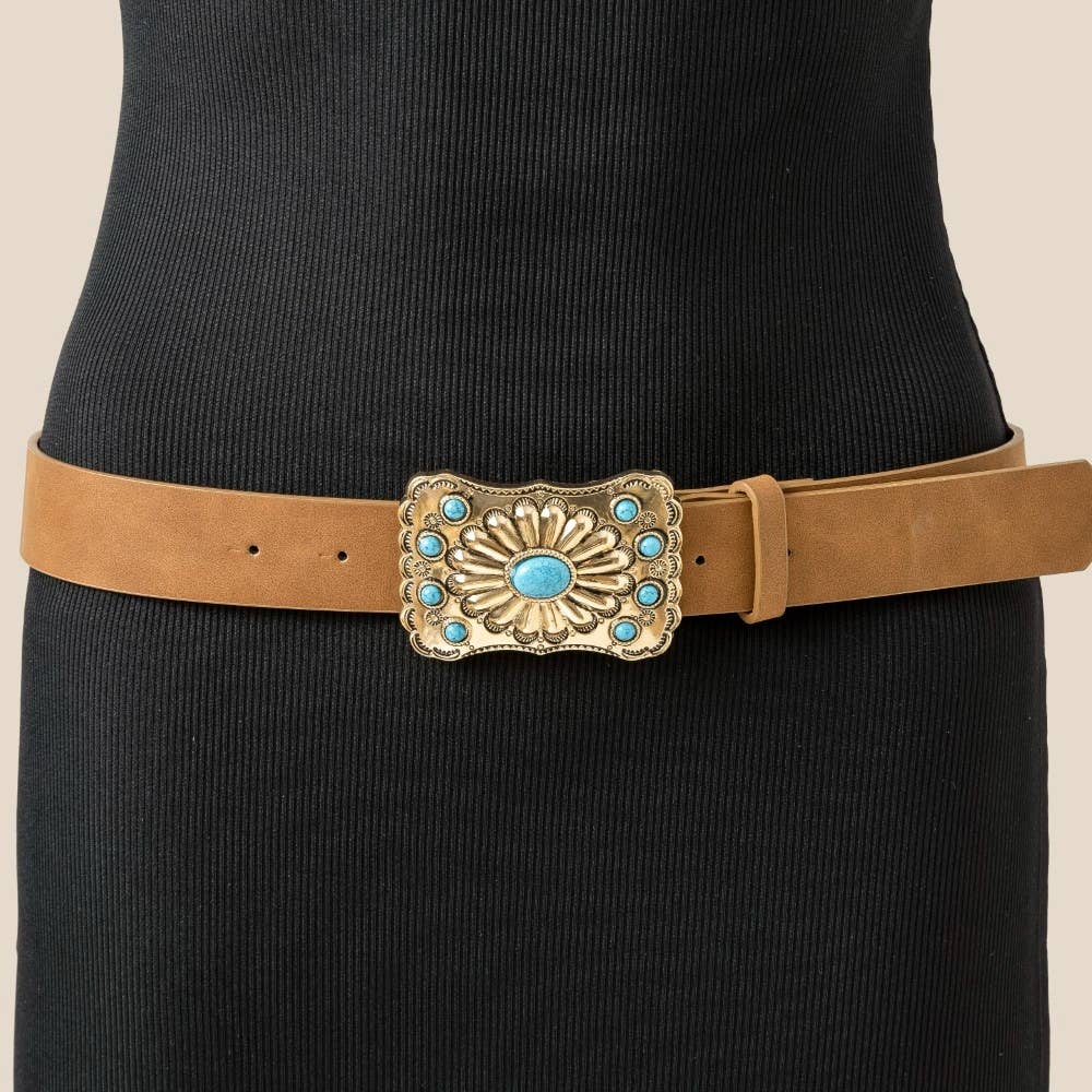 Ornate Buckle Leather Belt