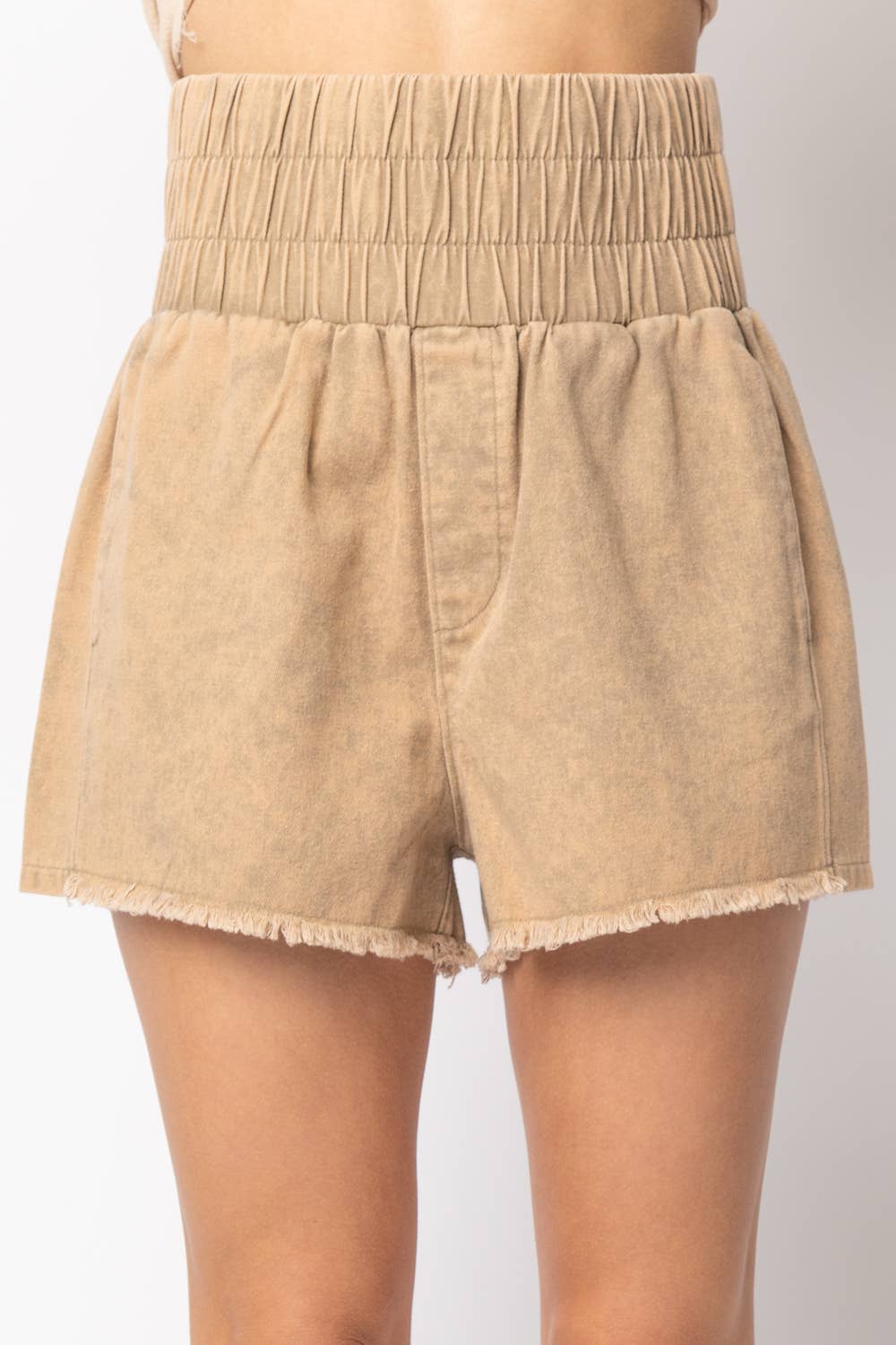 High-Waist Washed Twill Shorts