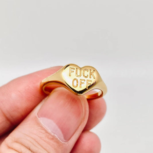 "Fuck Off" Heart Gold Ring