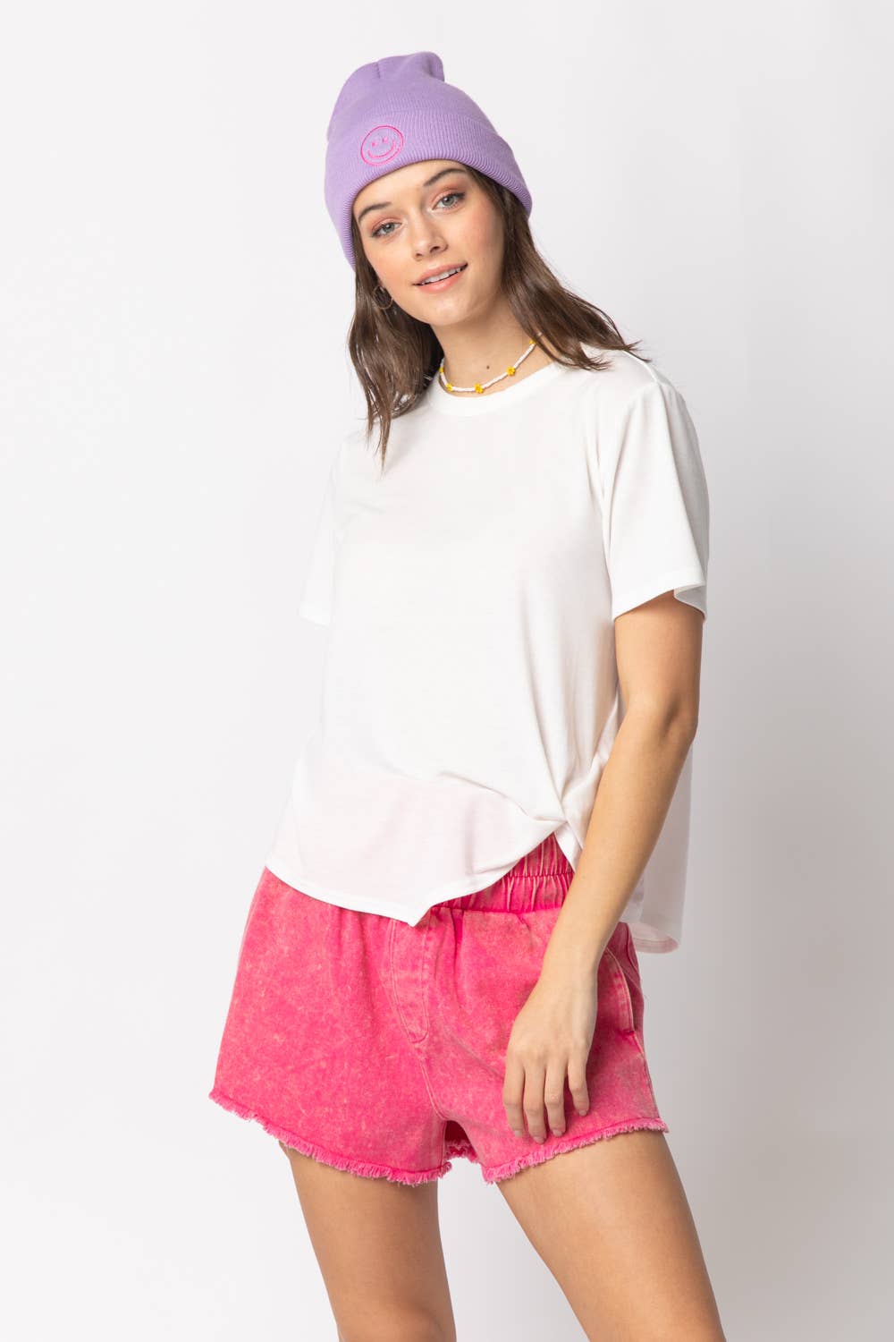 High-Waist Washed Twill Shorts