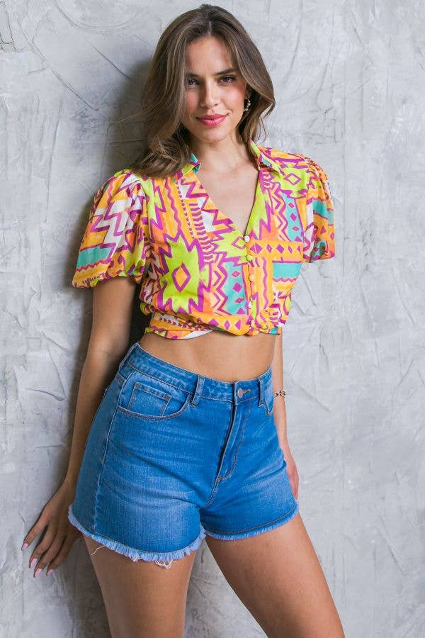 A printed woven top - IT12063-A