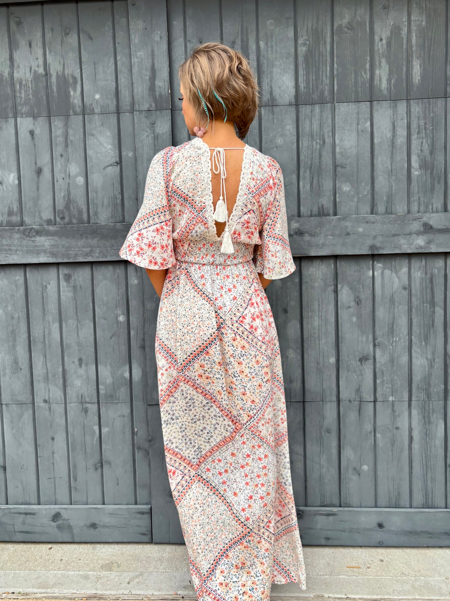 Patchwork Flutter Sleeve Maxi