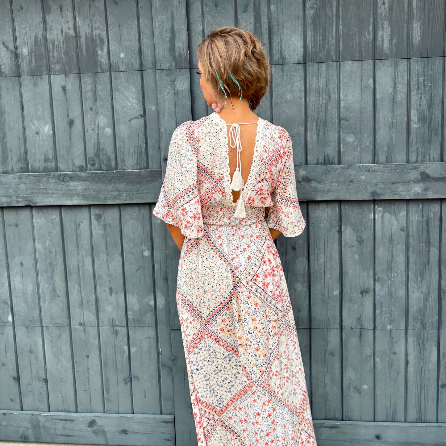 Patchwork Flutter Sleeve Maxi