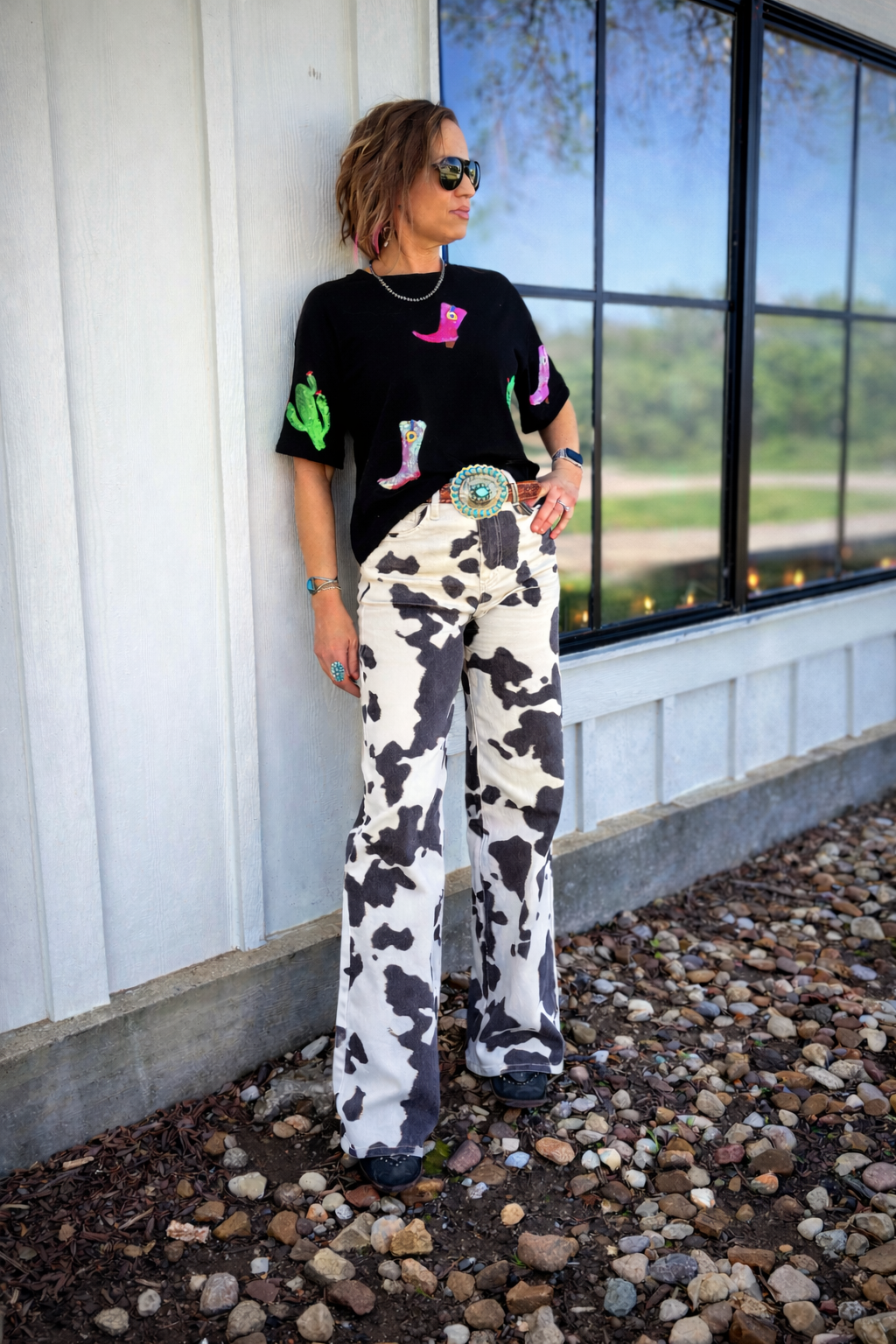 Cow Print Wide Leg Jeans