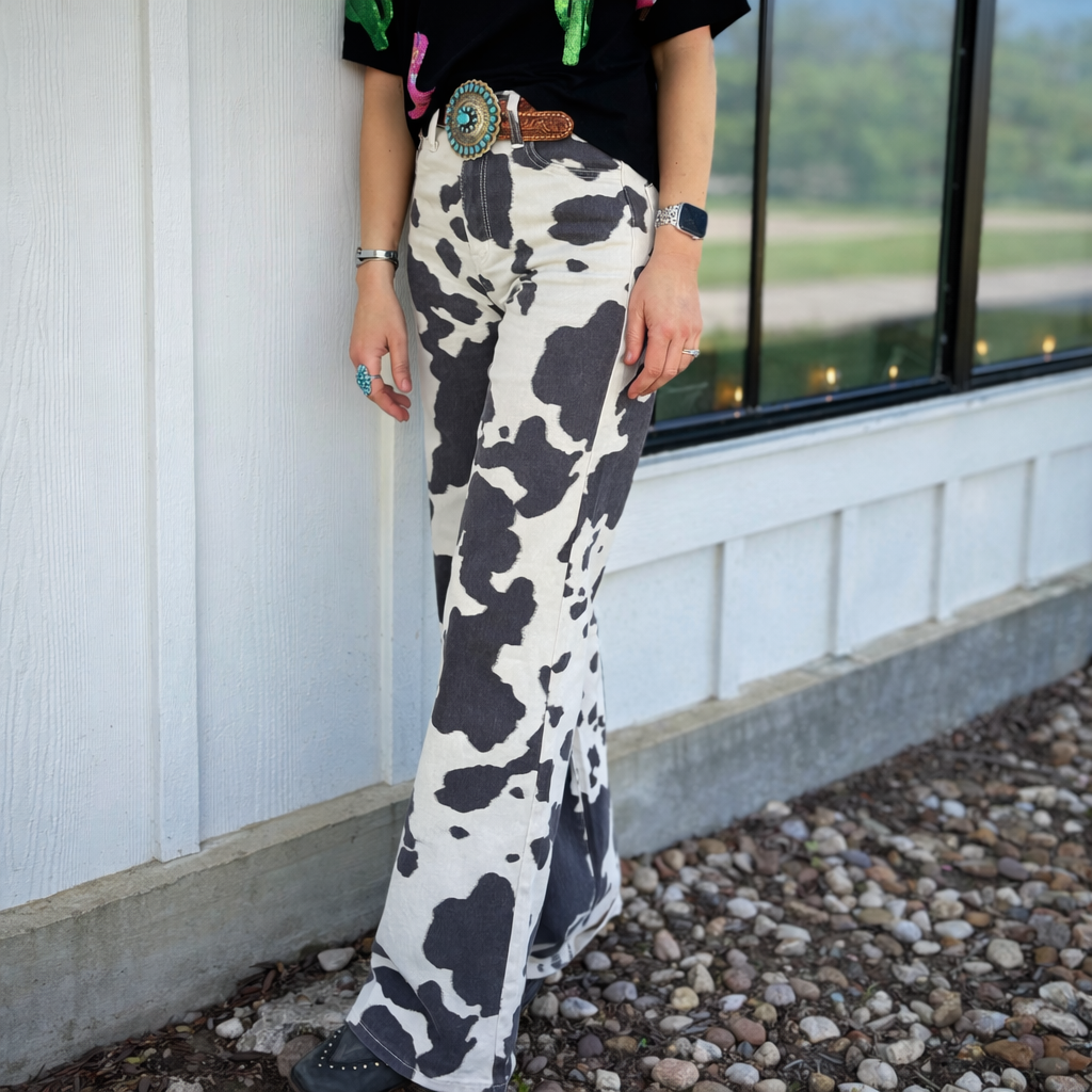 Cow Print Wide Leg Jeans