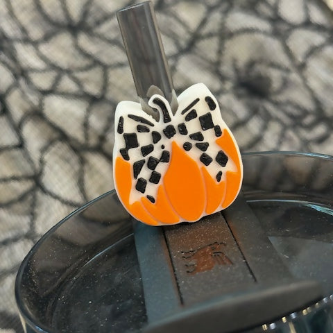 Checkered Pumpkin Straw Topper