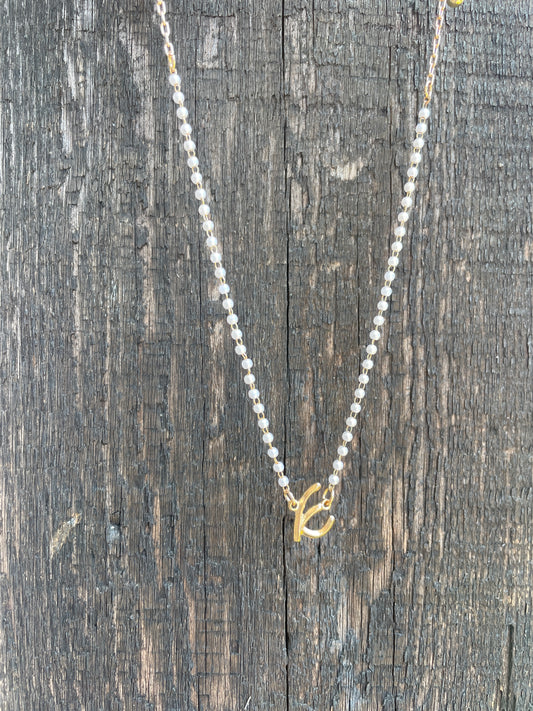 Gold & Pearl Dainty Initial Necklace