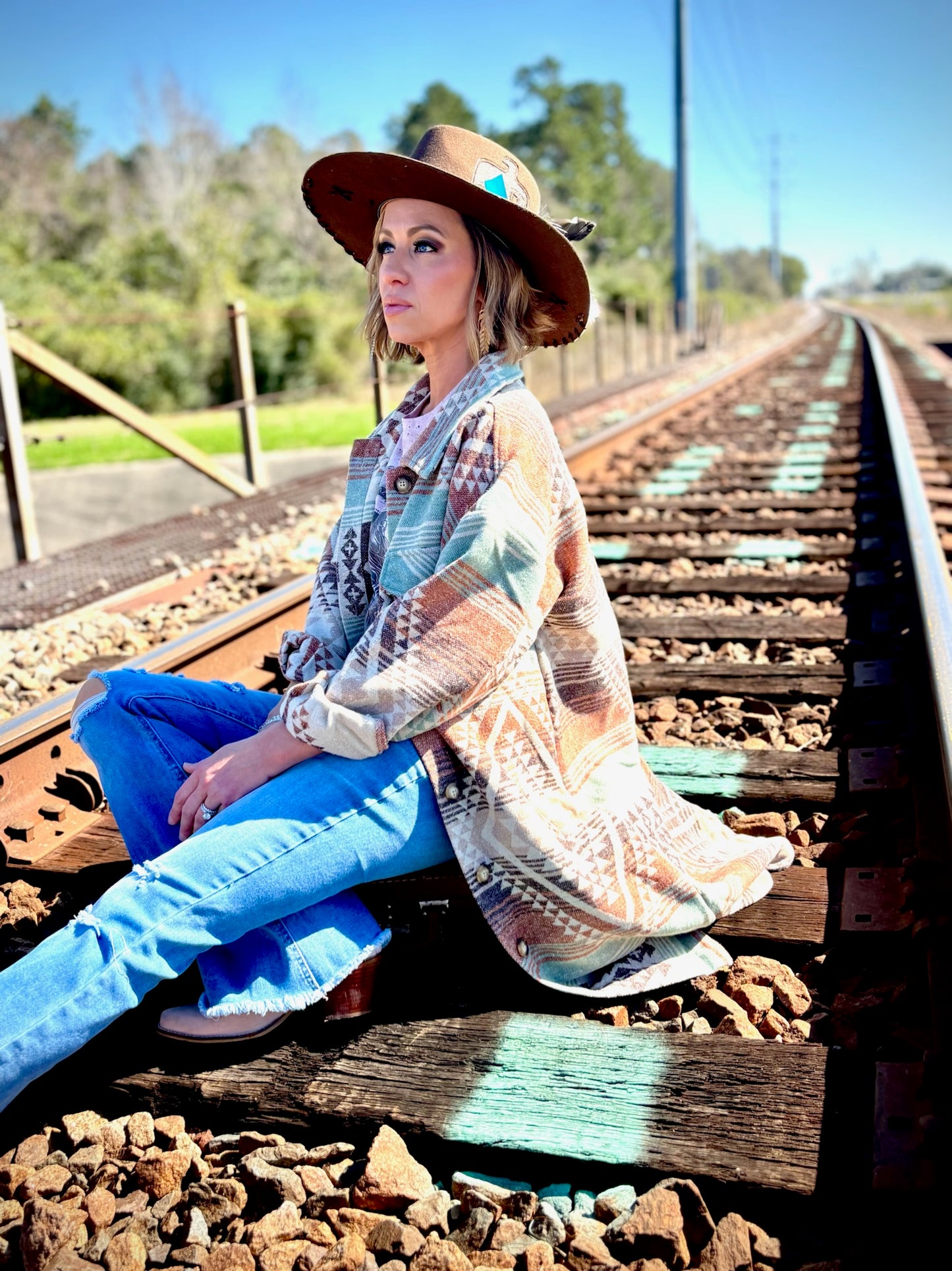 Sage Aztec & Plaid Printed Coat