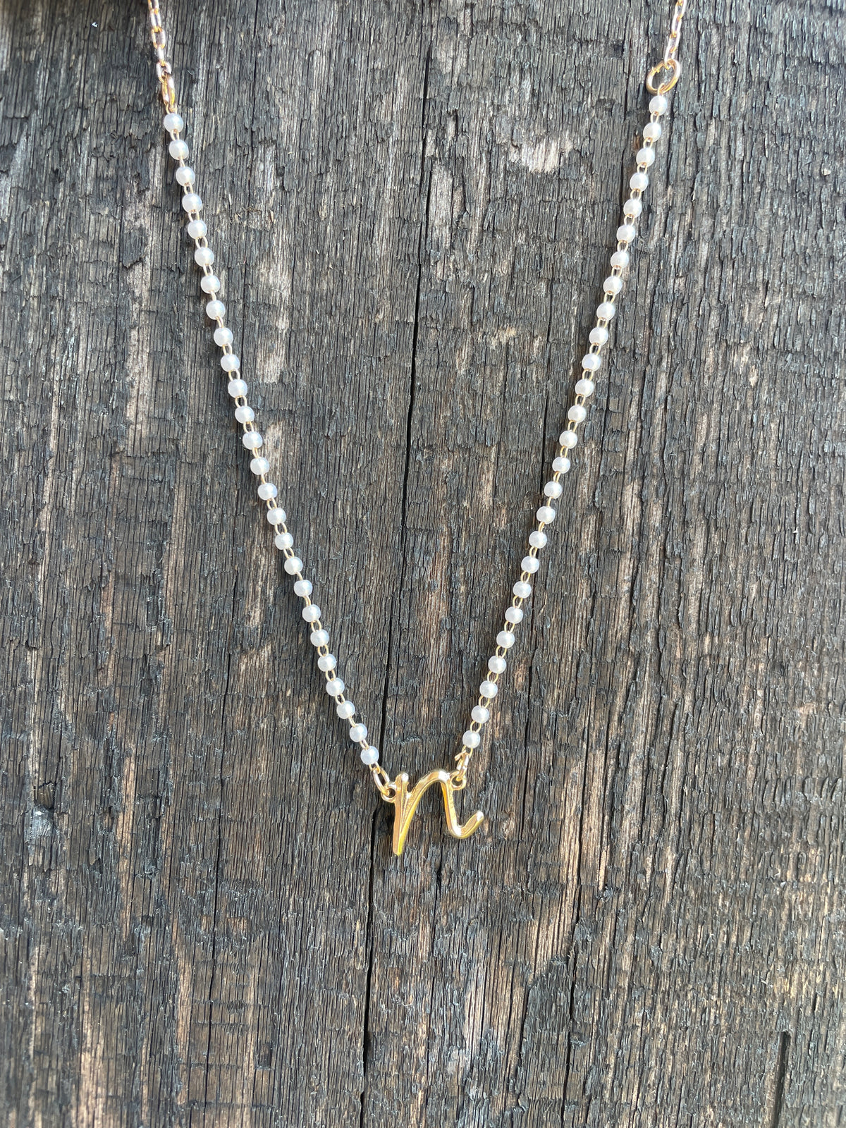 Gold & Pearl Dainty Initial Necklace