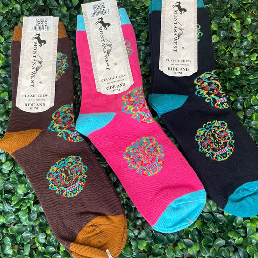 Montana West- Skull Print Crew Sock