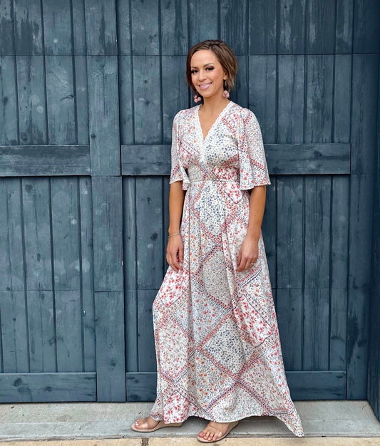 Patchwork Flutter Sleeve Maxi