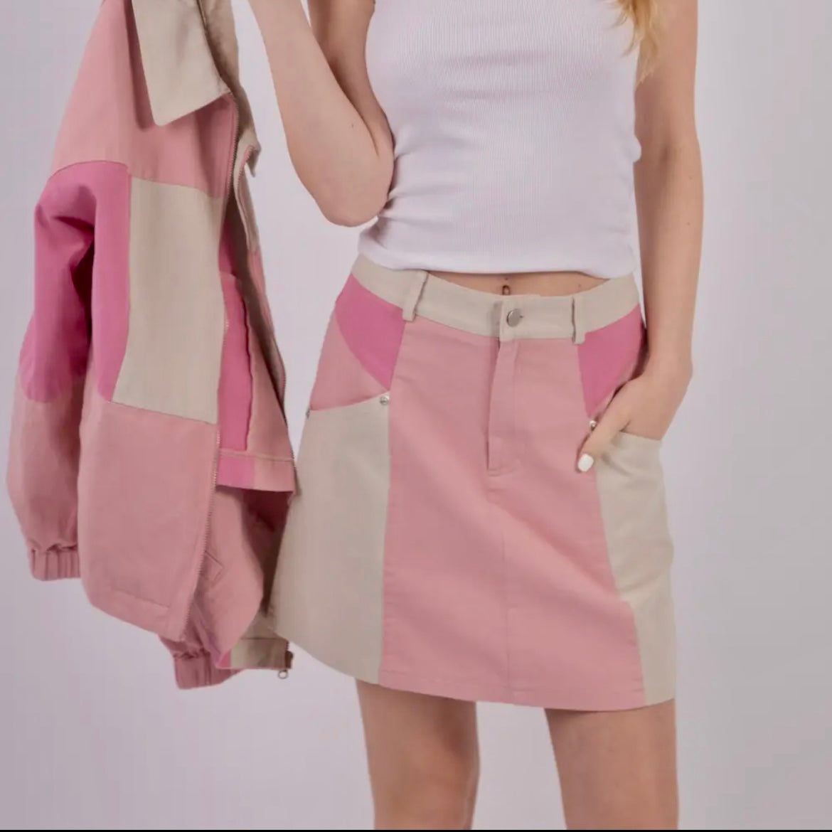 Pink Color Block Skirt