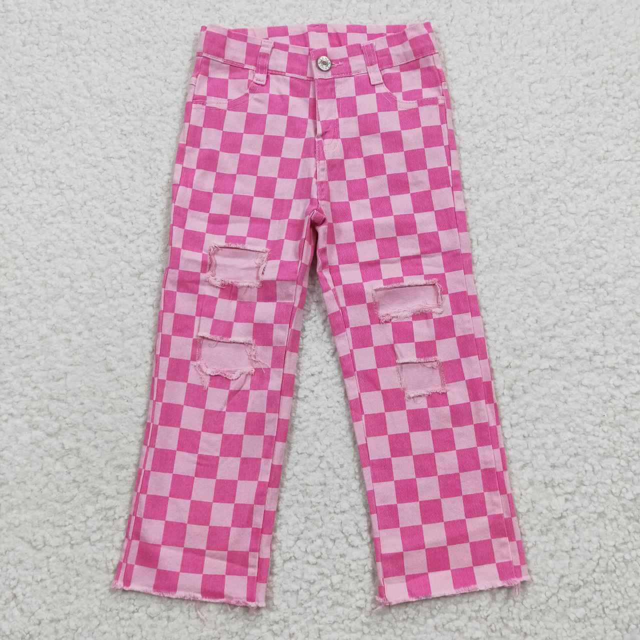 Kids Pink and White Checkered Pants
