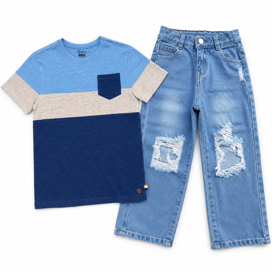 Blue Panel Pocket Tee