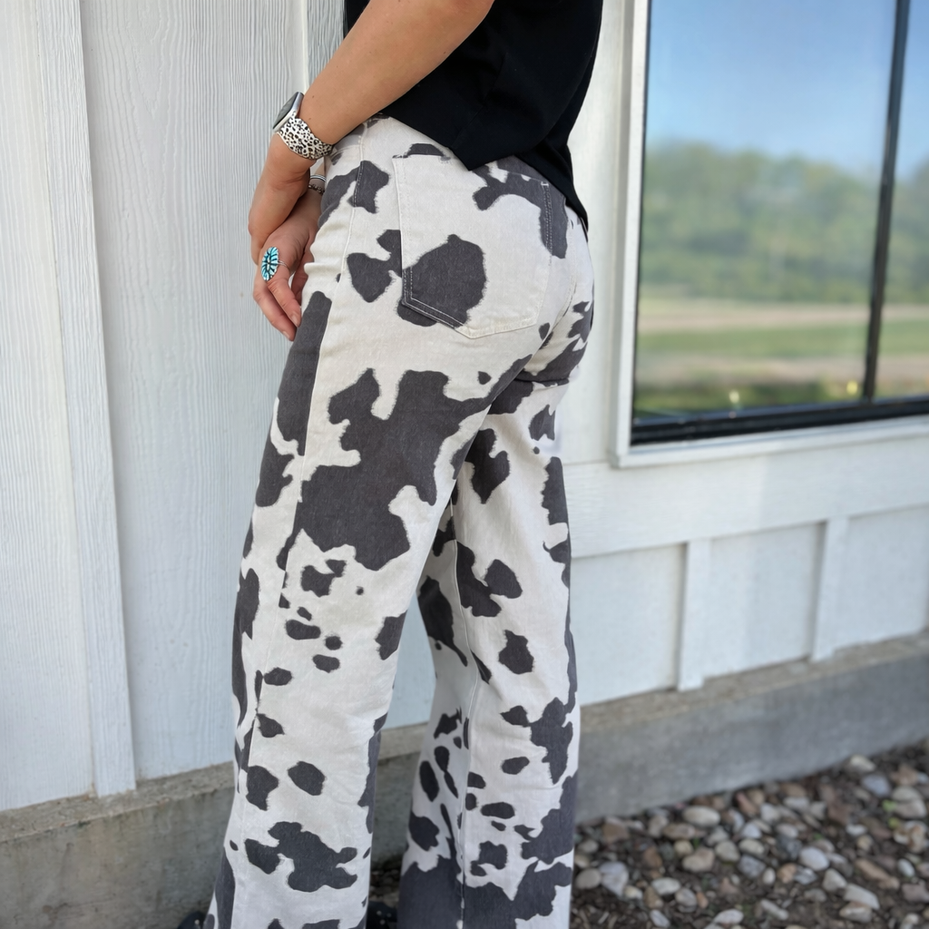 Cow Print Wide Leg Jeans