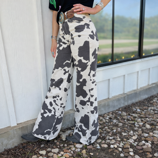 Cow Print Wide Leg Jeans
