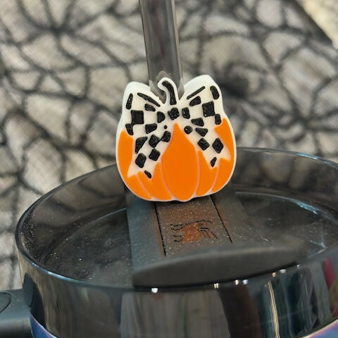 Checkered Pumpkin Straw Topper