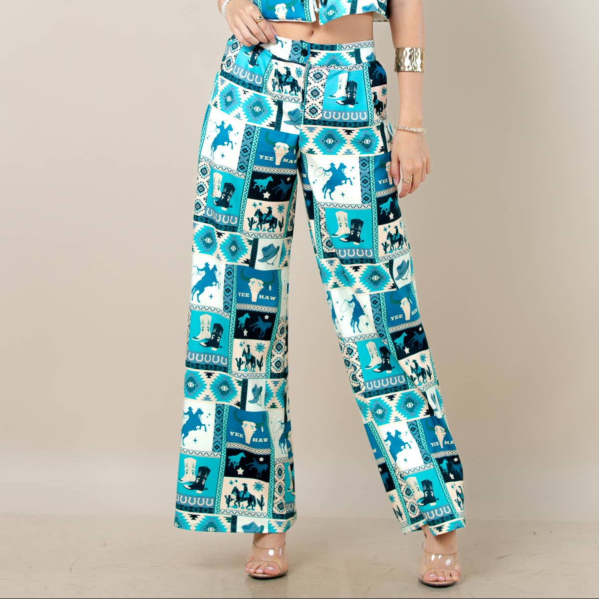 Blue Collage Print Slack Pan