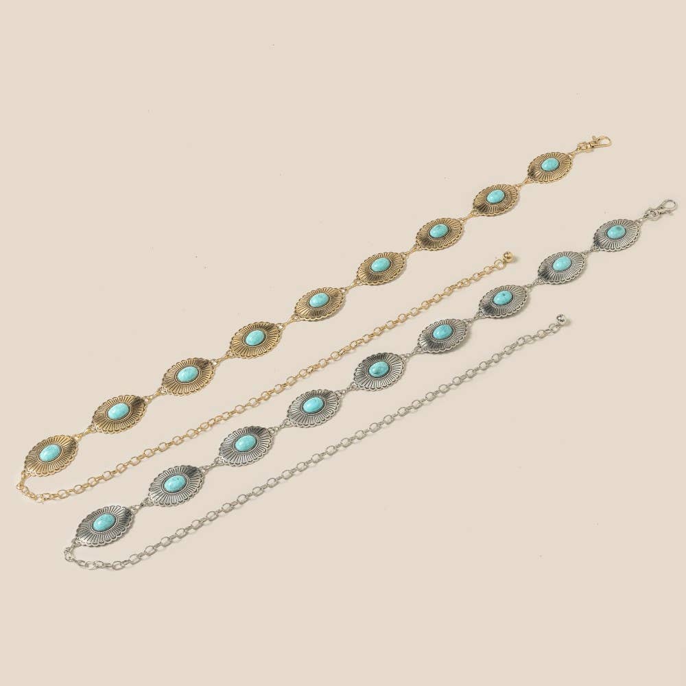 Floral Turquoise Concho Chain Belt