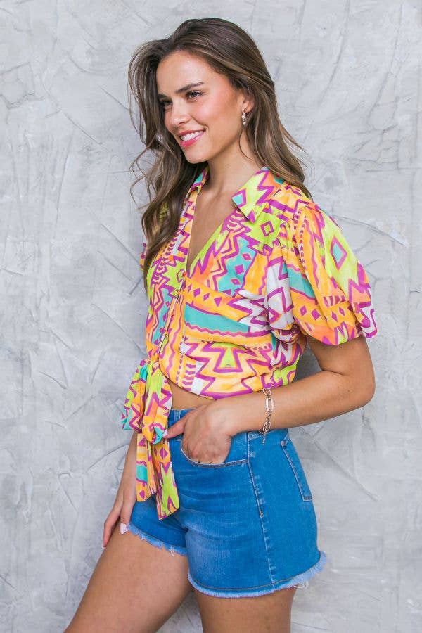A printed woven top - IT12063-A