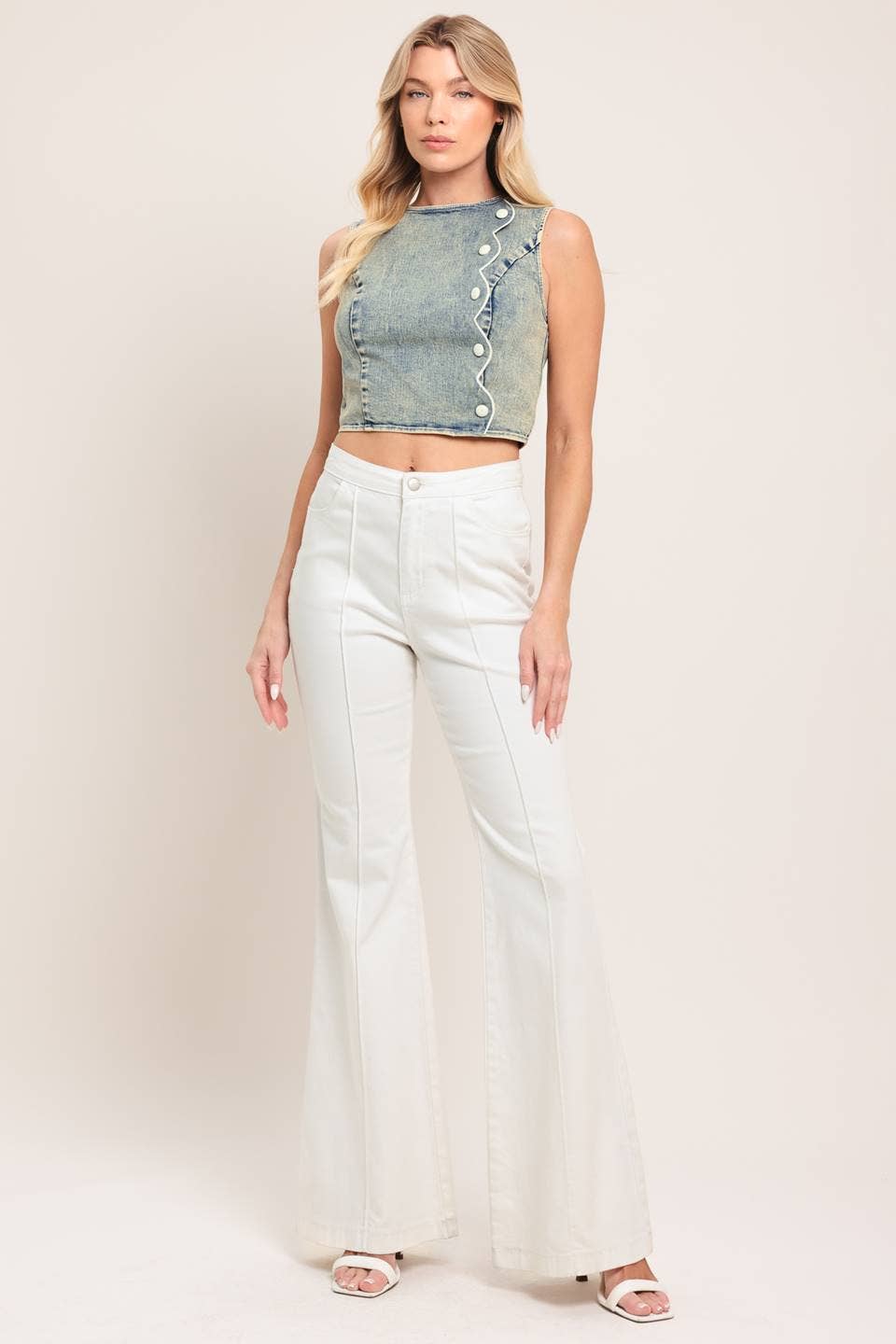 An acid washed denim crop top - IT14177