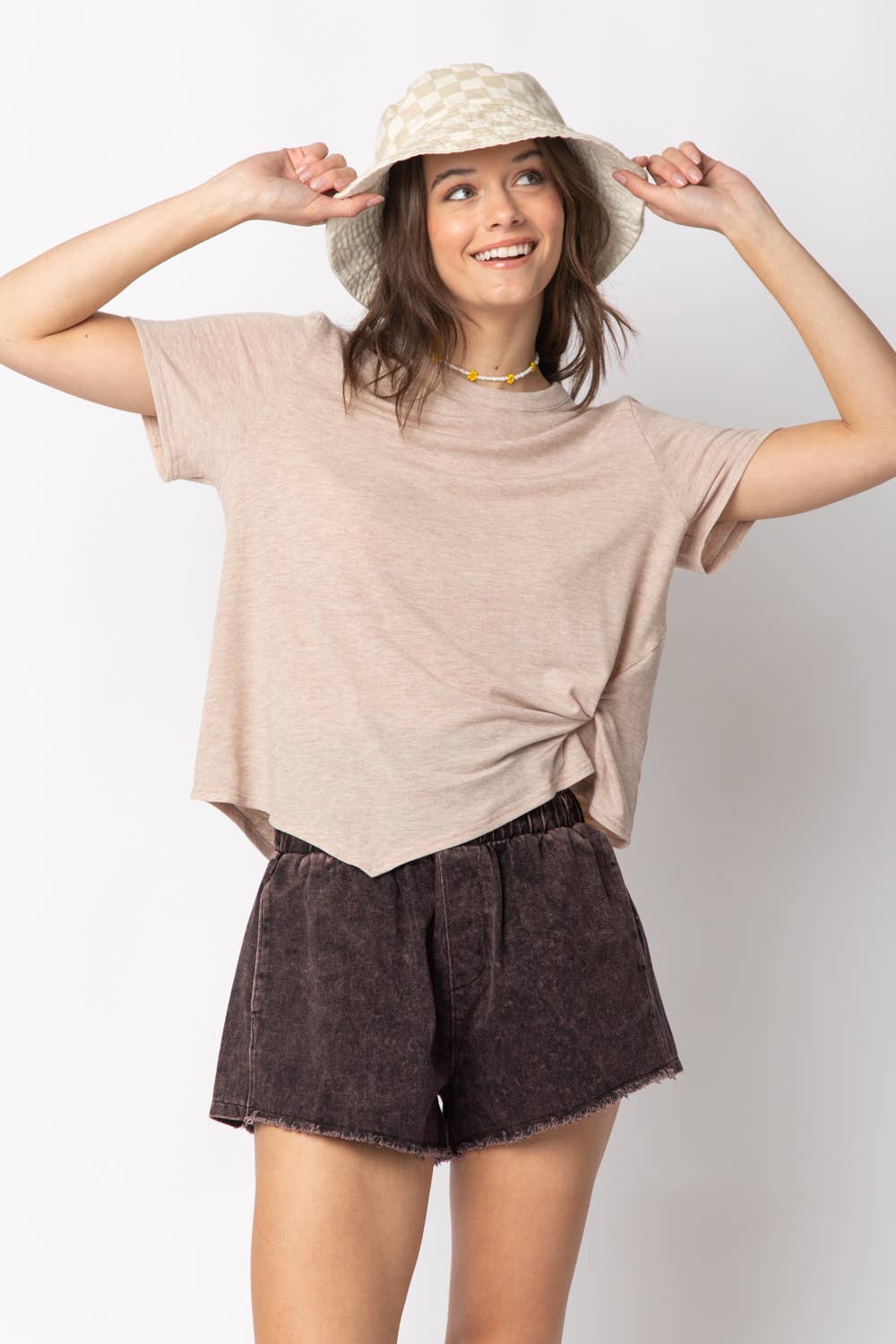 High-Waist Washed Twill Shorts