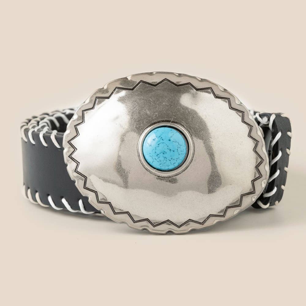 Leather Belt w/Turquoise Buckle