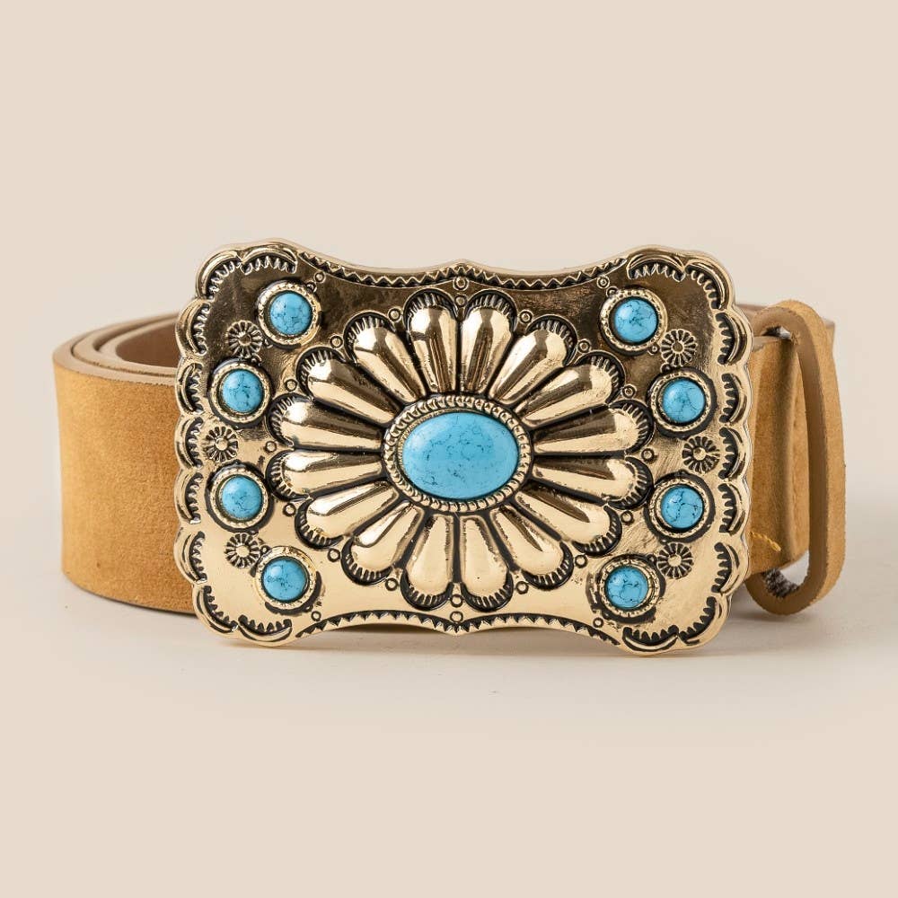 Ornate Buckle Leather Belt